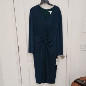 London Times Blue Long Sleeve Ruched Dress for Work